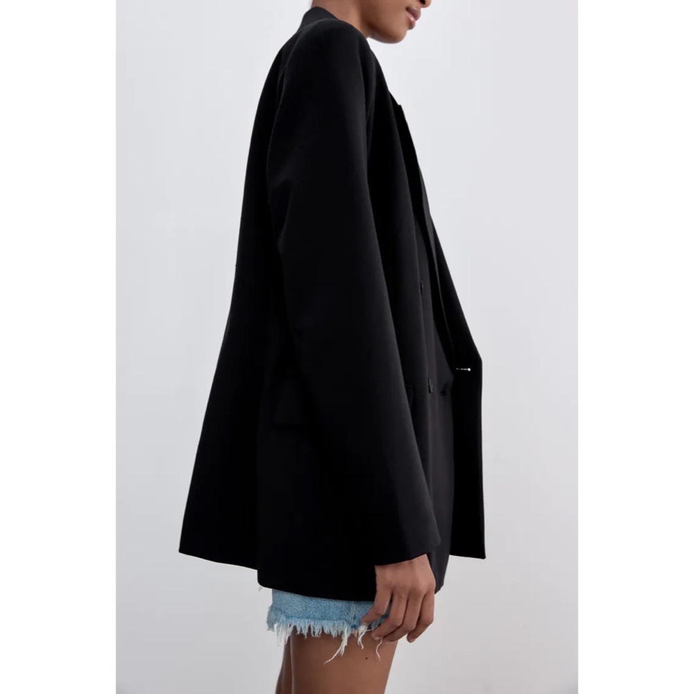 Zara Button Up Collared Basic Black Blazer - image 6